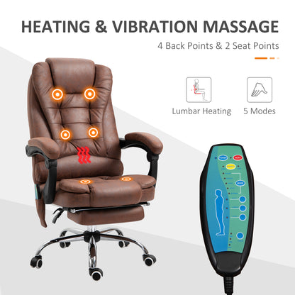 Vinsetto Heated 6 Points Vibration Massage Executive Office Chair Adjustable Swivel Ergonomic High Back Desk Chair with Footrest Brown