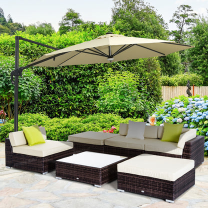 Outsunny 5-Seater Rattan Sofa Coffee Table Set Sectional Wicker Weave Furniture for Garden Outdoor Conservatory w/ Pillow Cushion  Brown