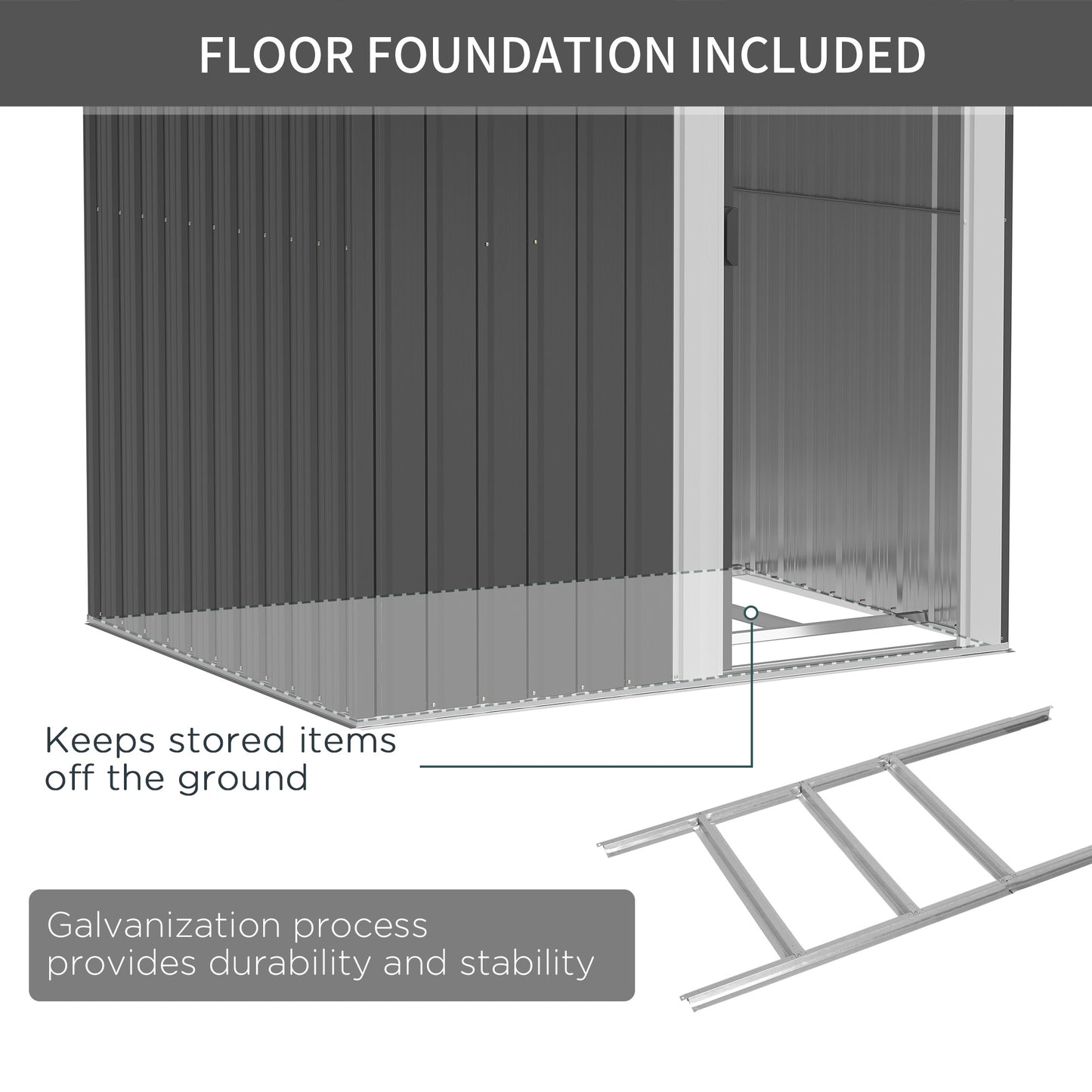 Outsunny 5ft x 4ft Garden Metal Storage Shed, Tool Storage Shed with Sliding Door, Sloped Roof and Floor Foundation for Garden, Backyard, Patio, Grey