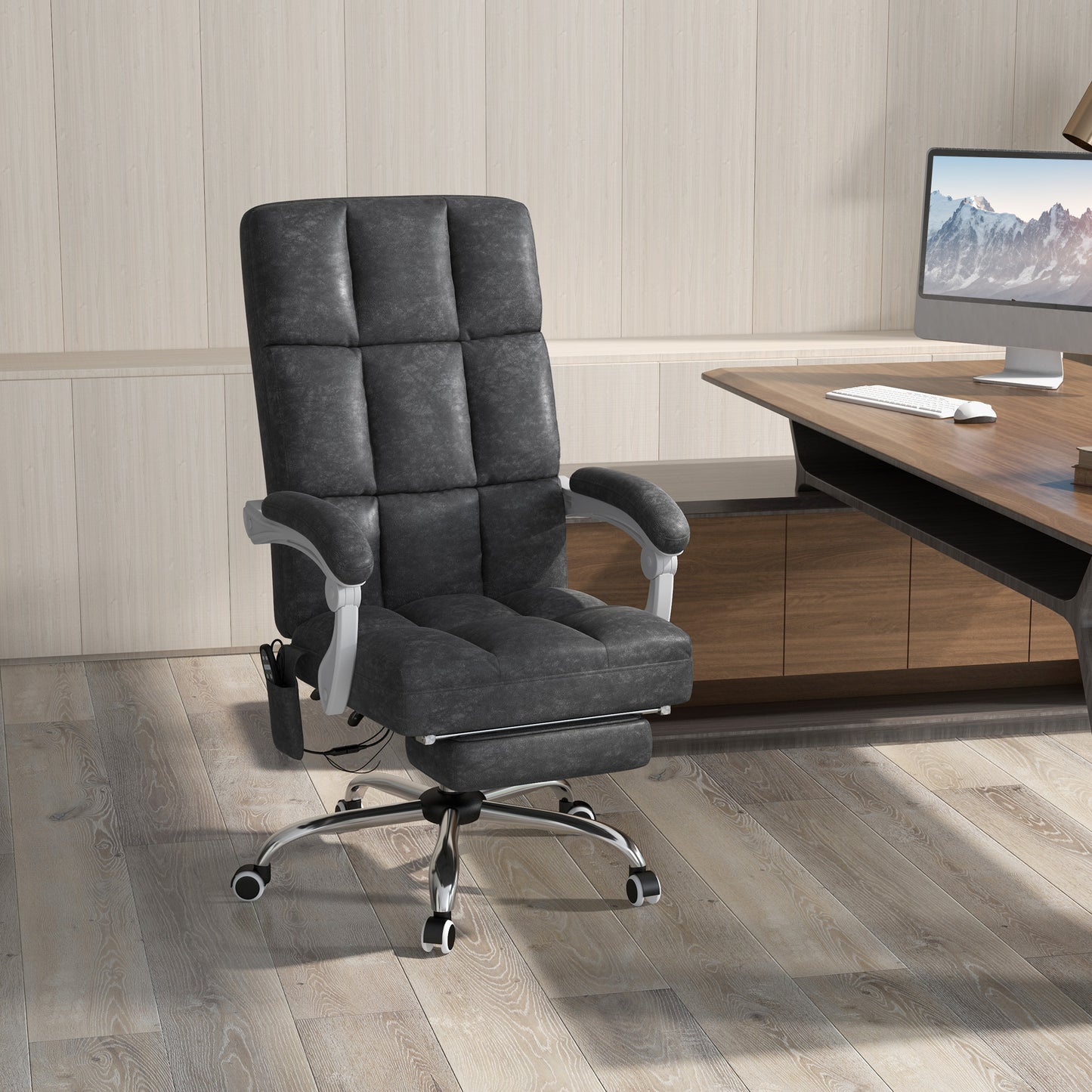 Vinsetto Executive Office Massage Chair, Microfibre Computer Chair with Vibration, Armrest, 135 Recline, Charcoal Grey