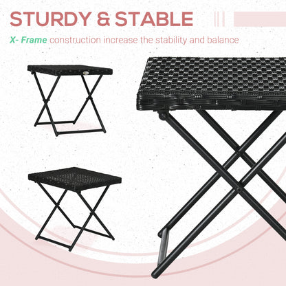 Outsunny Rattan Folding Table: Compact Square PE Wicker Design, Durable Outdoor Furniture, Ebony