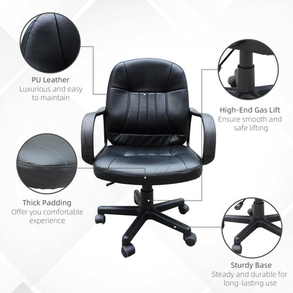 HOMCOM Swivel Executive Office Chair PU Leather Computer Desk Chair Office Furniture Gaming Seater - Black