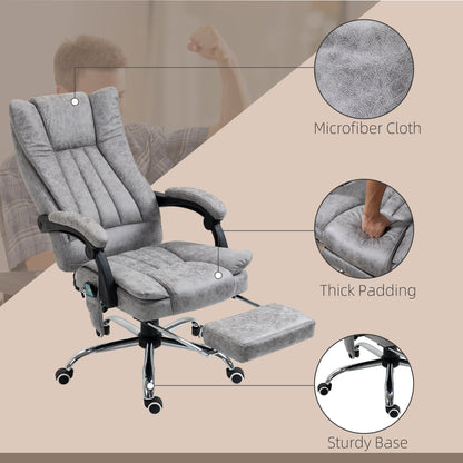 Vinsetto Vibrating Heat Massage Office Chair, Microfibre, Manual Footrest, High Back, Swivel, Grey