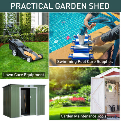 Outsunny Pend Garden Storage Shed w/ Foundation Double Door Ventilation Window Sloped Roof Equipment Tool Storage 213 x 130 x 173 cm