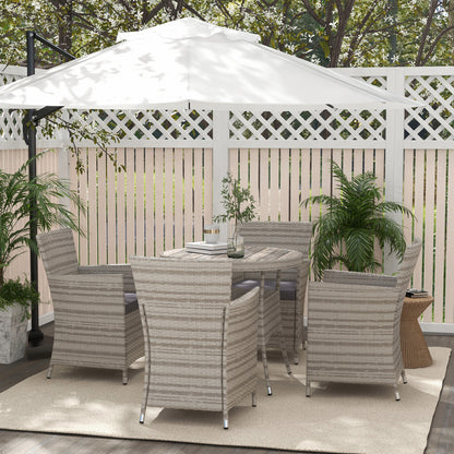 Outsunny Rattan Dining Set: 5 Piece Suite with Cushions & Slatted Table, Ideal for Patio, Lawn, Balcony, Grey