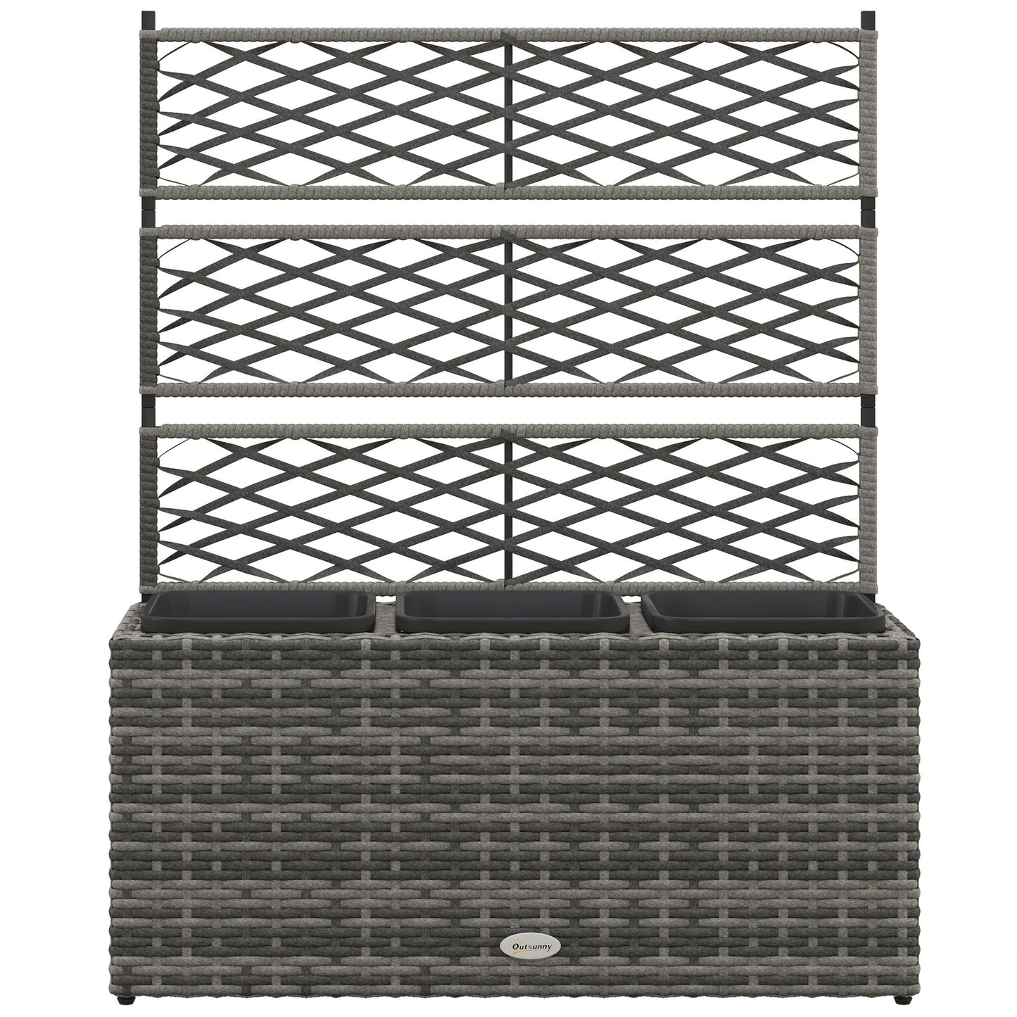 Outsunny Rattan Planter with Trellis: Freestanding Flower Bed for Climbing Plants, Light Grey, 84 x 30 x 107cm