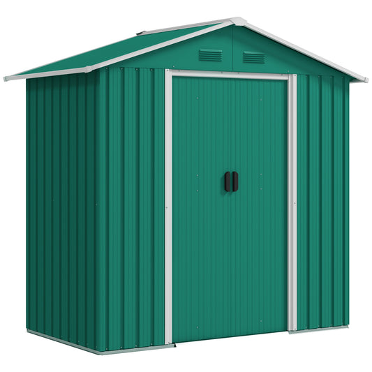 Outsunny 6.5ft x 3.5ft Metal Garden Storage Shed for Outdoor Tool Storage with Double Sliding Doors and 4 Vents, Green