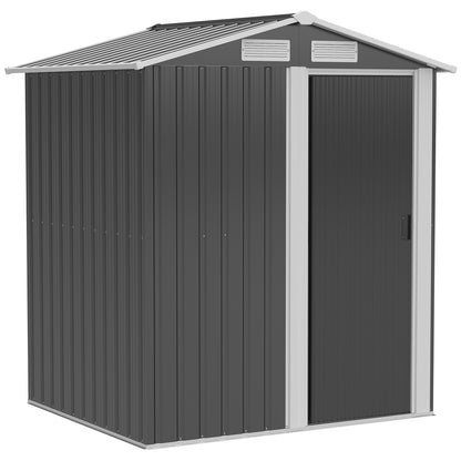 Outsunny 5ft x 4ft Garden Metal Storage Shed, Tool Storage Shed with Sliding Door, Sloped Roof and Floor Foundation for Garden, Backyard, Patio, Grey