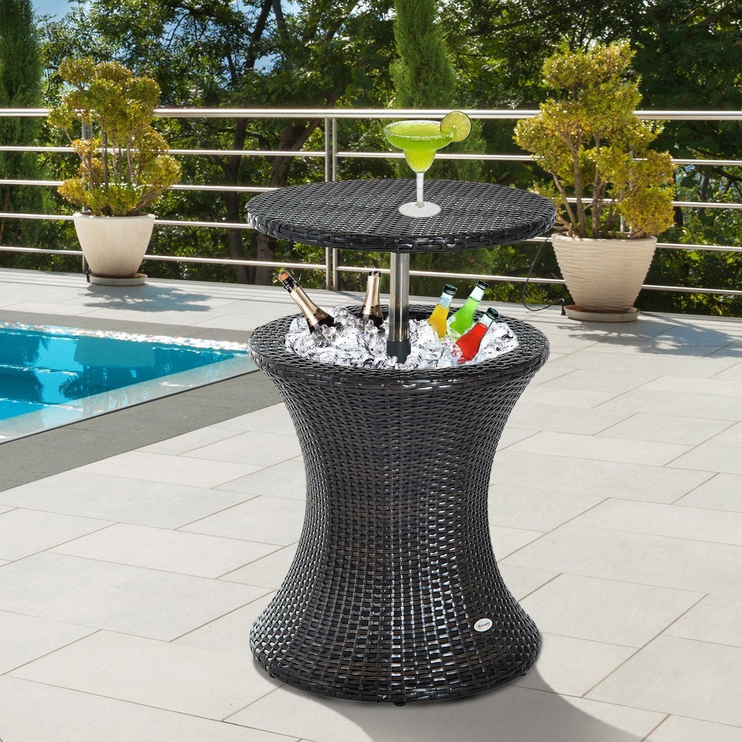 Outsunny Rattan Ice Bucket Table Beer Cooler For Outdoor Patio Party Bar Garden  Brown