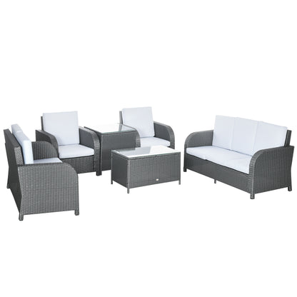 Outsunny 7 Seater Outdoor Rattan Garden Furniture Sets with Wicker Sofa, Reclining Armchair and Glass Table, Grey