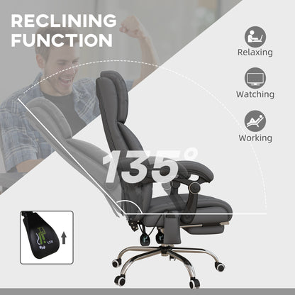 Vinsetto Vibration Massage Office Chair with Heat, PU Leather Computer Chair with Footrest, Armrest, Reclining Back, Grey