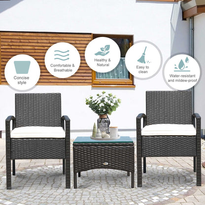 Outsunny Rattan Garden Furniture Set, 2-Seater Wicker Sofa Chair and Table Bistro Set for Outdoor Patio Conservatory, Steel Frame, Brown