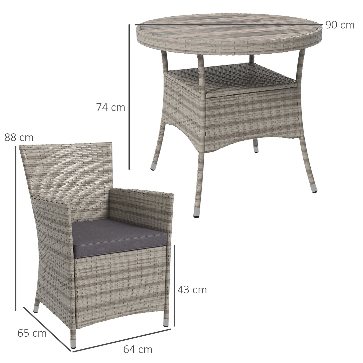 Outsunny Rattan Dining Set: 5 Piece Suite with Cushions & Slatted Table, Ideal for Patio, Lawn, Balcony, Grey