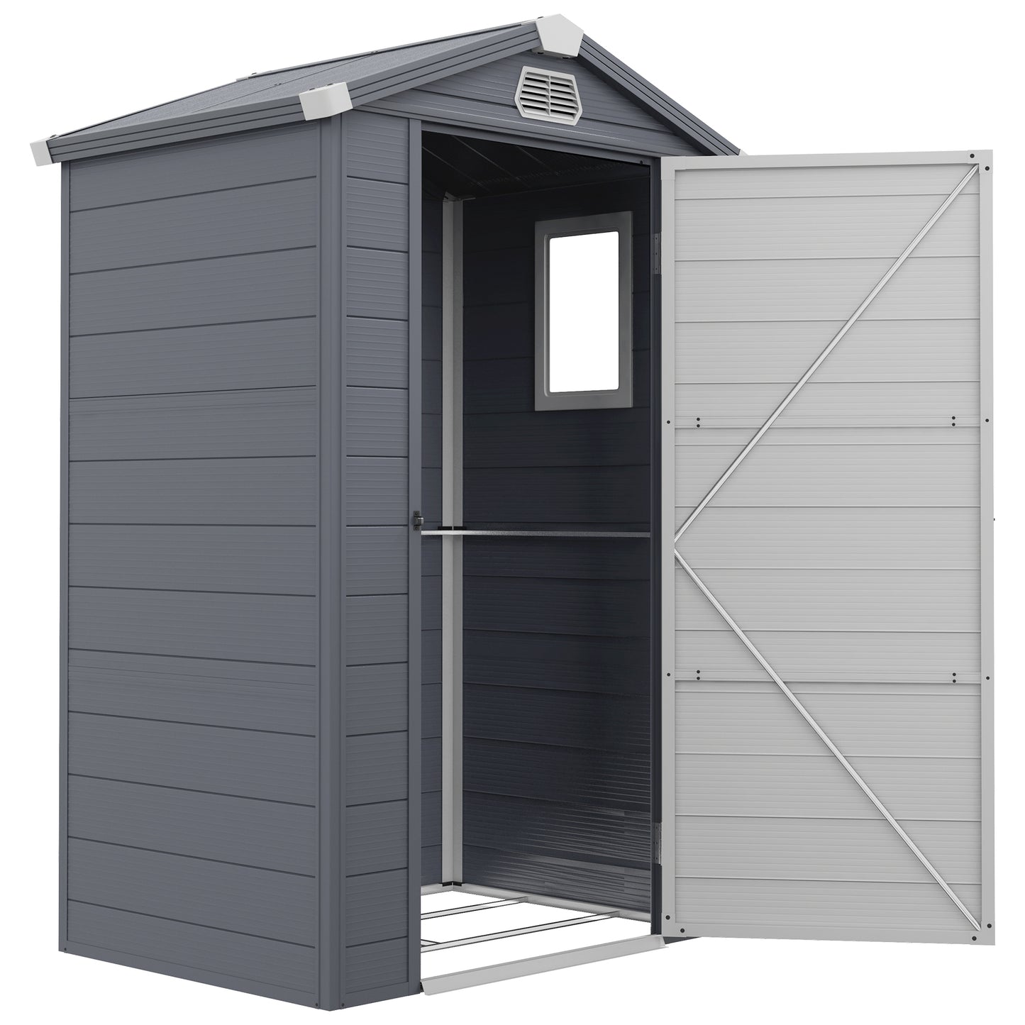 Outsunny 4 x 3ft Garden Shed with Foundation Kit, Polypropylene Outdoor Storage Tool House with Ventilation Slots and Lockable Door, Grey | Chahine & Milad UK