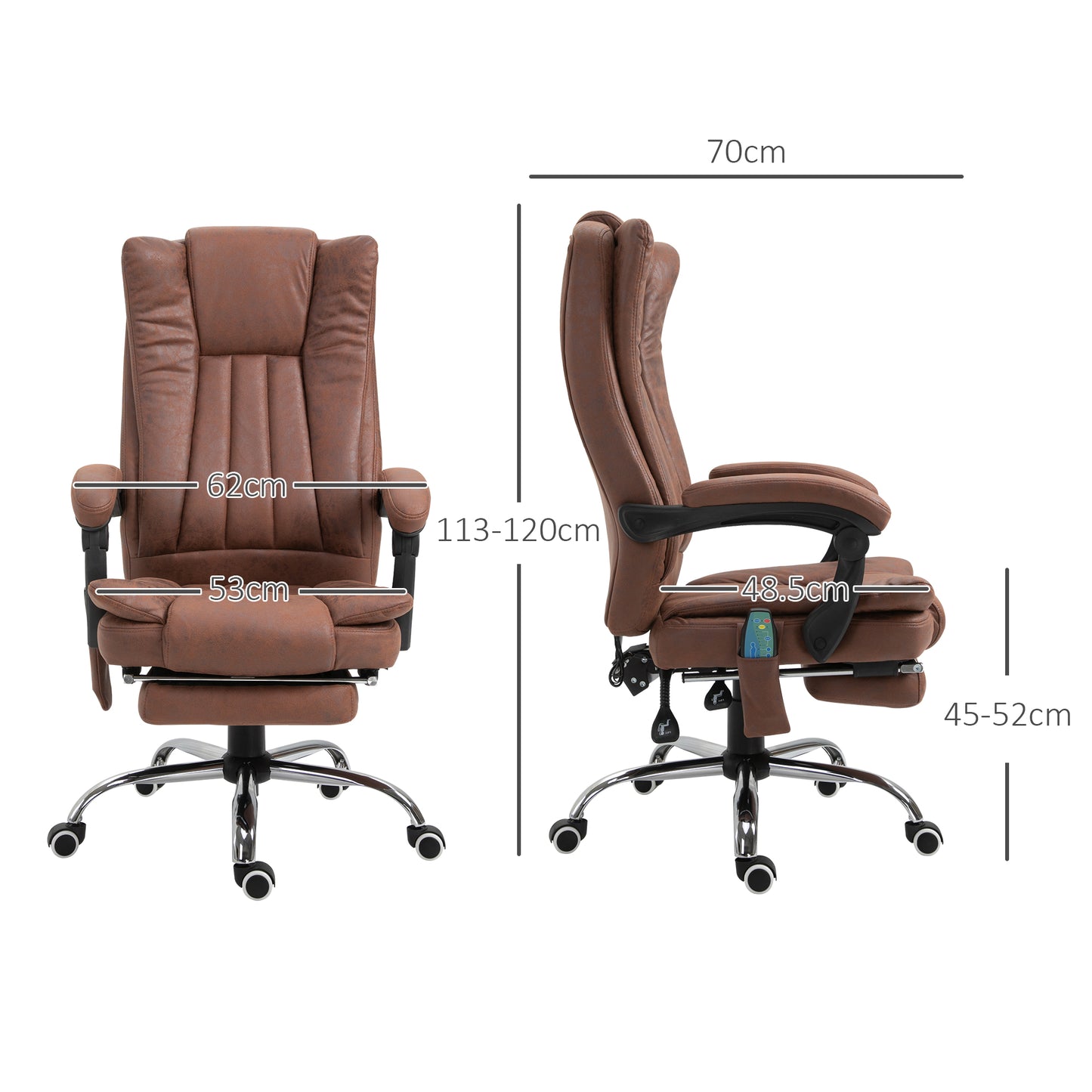 Vinsetto High Back Vibration Massage Office Chair, Heated Reclining Leathaire Fabric Computer Chair with Footrest, Brown