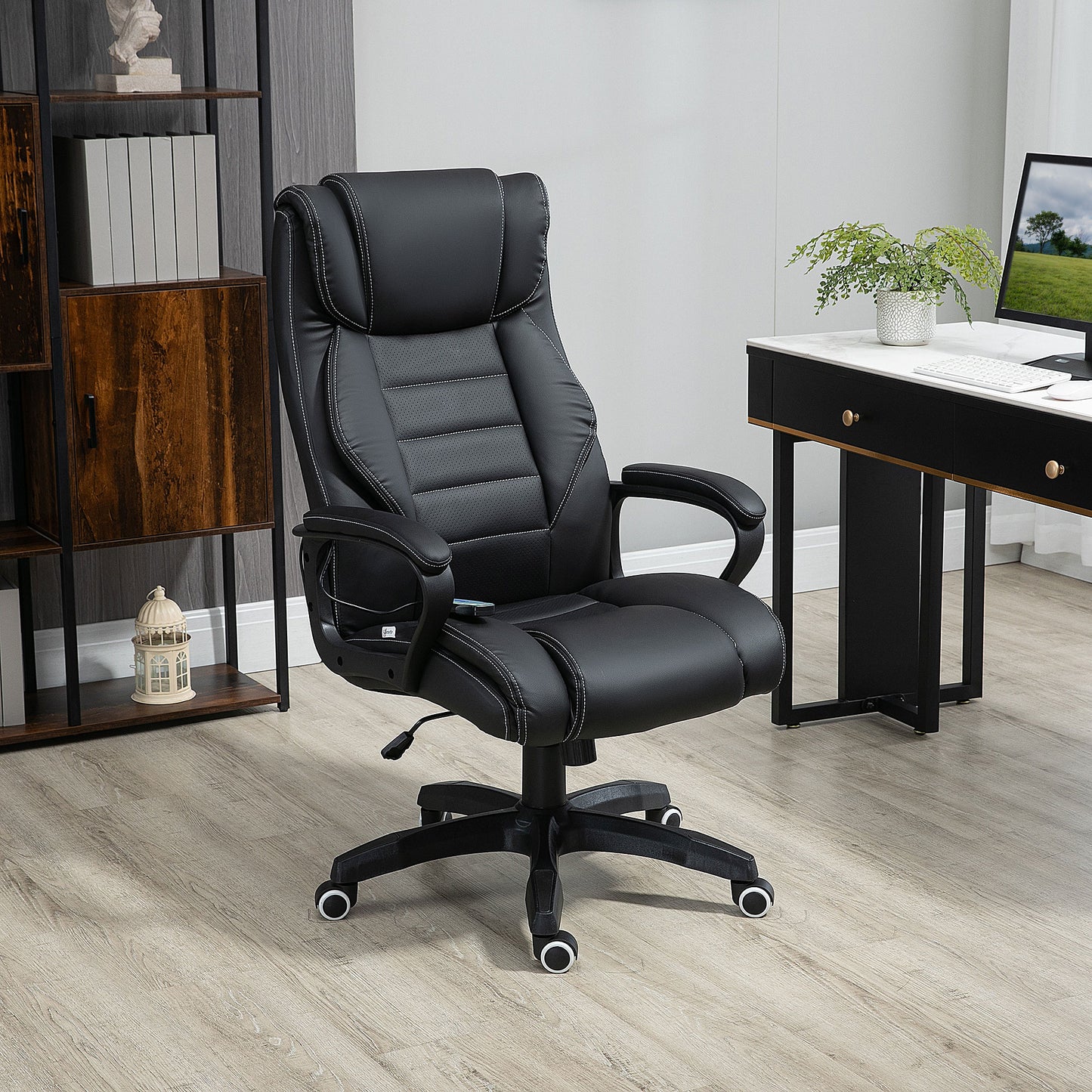 Vinsetto Executive High Back Office Chair with 6-Point Vibration Massage, Extra Padded Swivel, Ergonomic Tilt, Desk Seat, Black