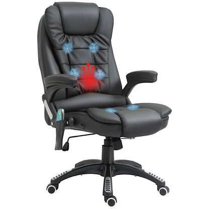 HOMCOM Massage Chair with Heat, High Back PU Leather Executive Office Chair W/ Tilt and Reclining Function, Black