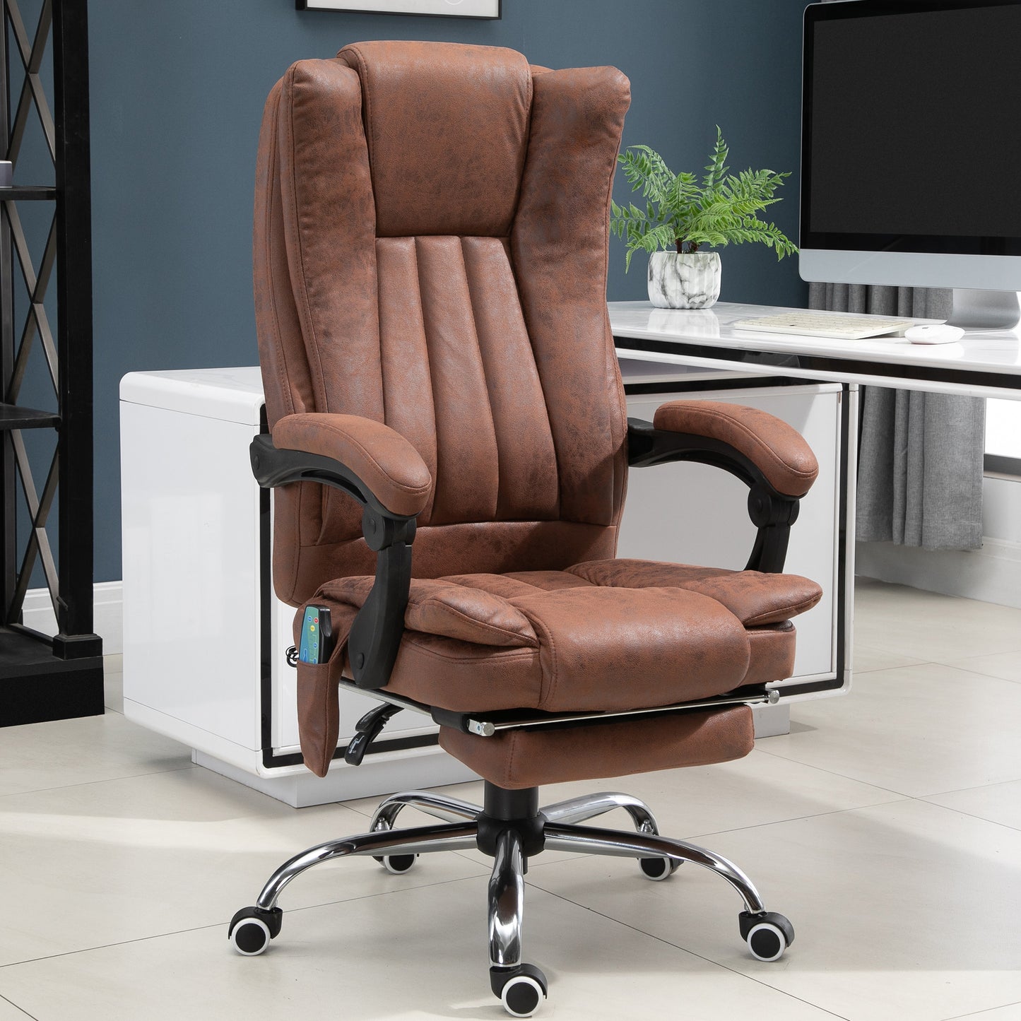 Vinsetto High Back Vibration Massage Office Chair, Heated Reclining Leathaire Fabric Computer Chair with Footrest, Brown