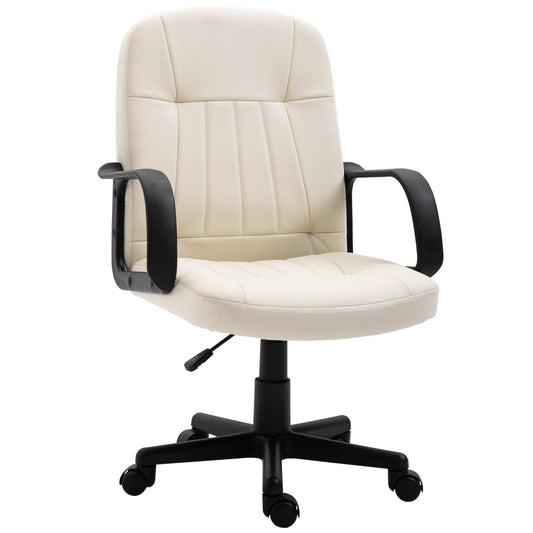 HOMCOM Swivel Executive Office Chair Home Office Mid Back PU Leather Computer Desk Chair for Adults with Arm, Wheels, Cream