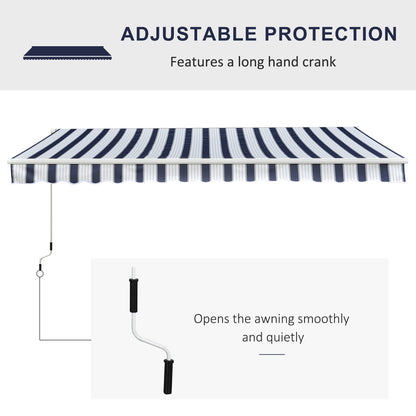 Outsunny Garden Patio Manual Awning Canopy Sun Shade Shelter Retractable Awning, 3.5x2.5 m-Blue/White