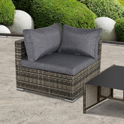 Outsunny Rattan Wicker Corner Sofa, Garden Furniture Single Chair with Cushions, Deep Grey