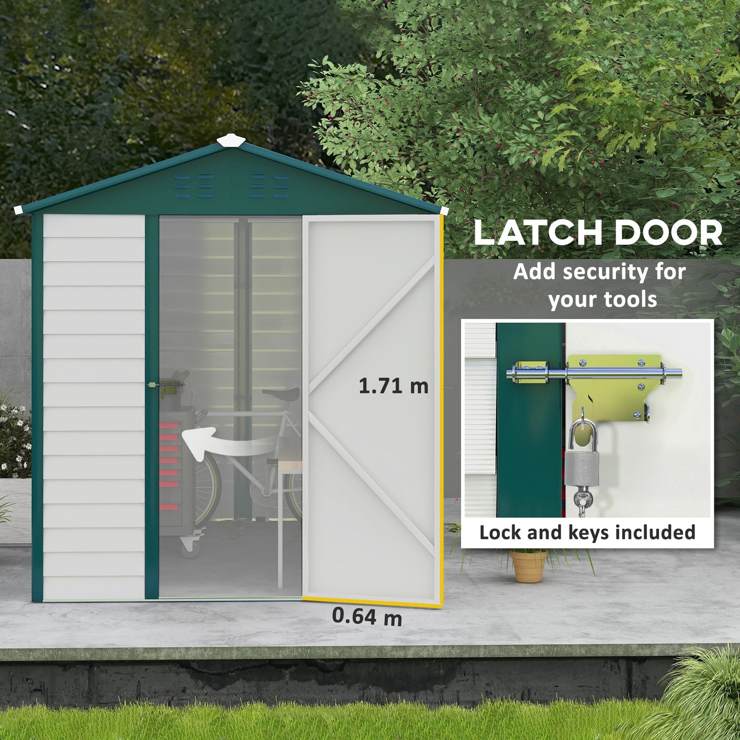 Outsunny 9FT x 6FT Galvanized Metal Garden Shed, Outdoor Storage Shed with Sloped Roof, Lockable Door, Tool Storage Shed for Backyard, Patio, White