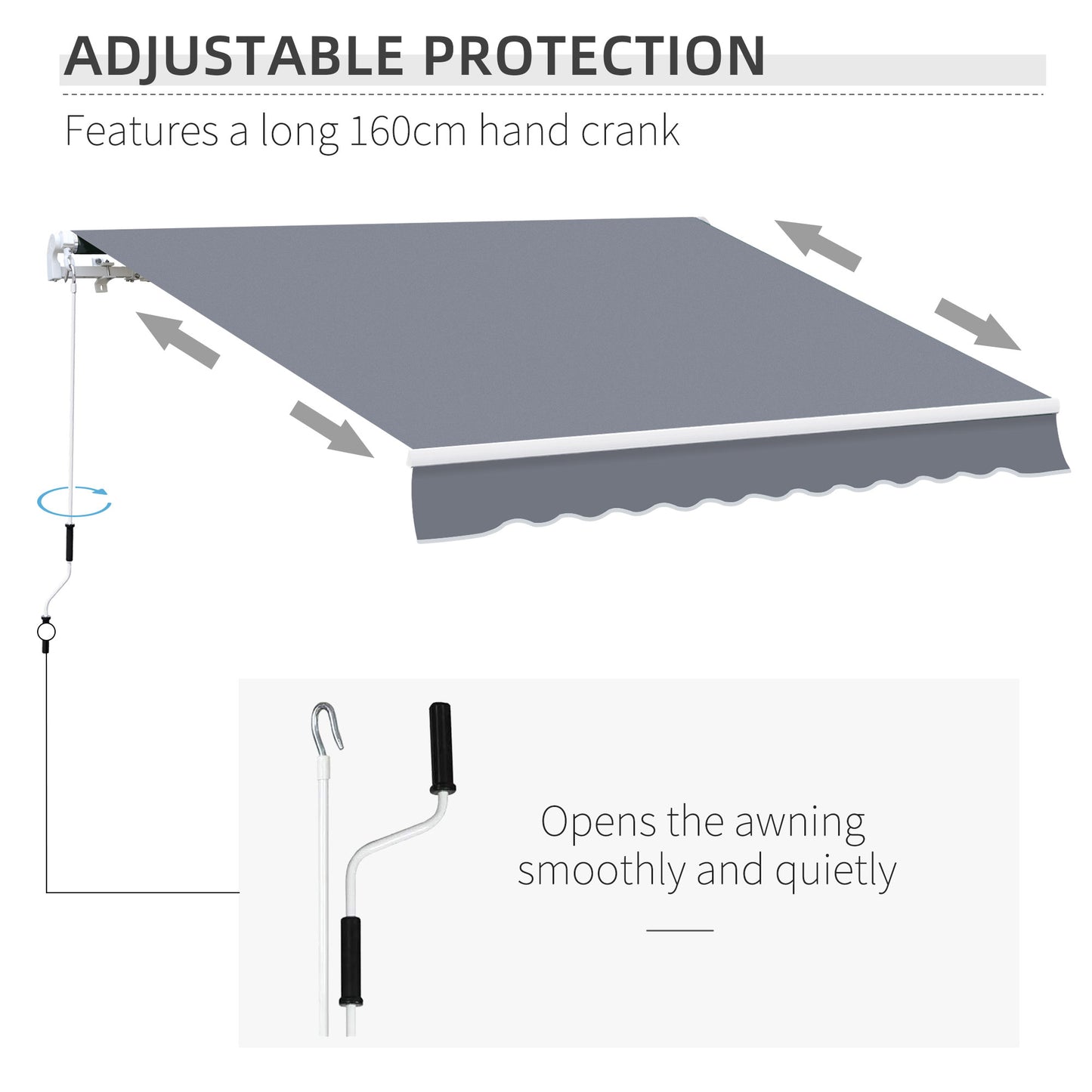 Outsunny Garden Patio Manual Awning Canopy Sun Shade Shelter Retractable 4m x 3m-Grey