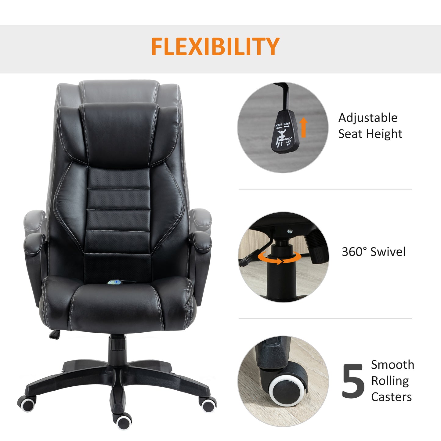 Vinsetto Executive High Back Office Chair with 6-Point Vibration Massage, Extra Padded Swivel, Ergonomic Tilt, Desk Seat, Black