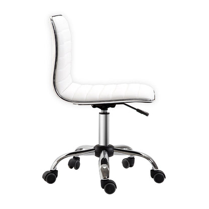 HOMCOM Adjustable Swivel Office Chair with Armless Mid-Back in PU Leather and Chrome Base - White