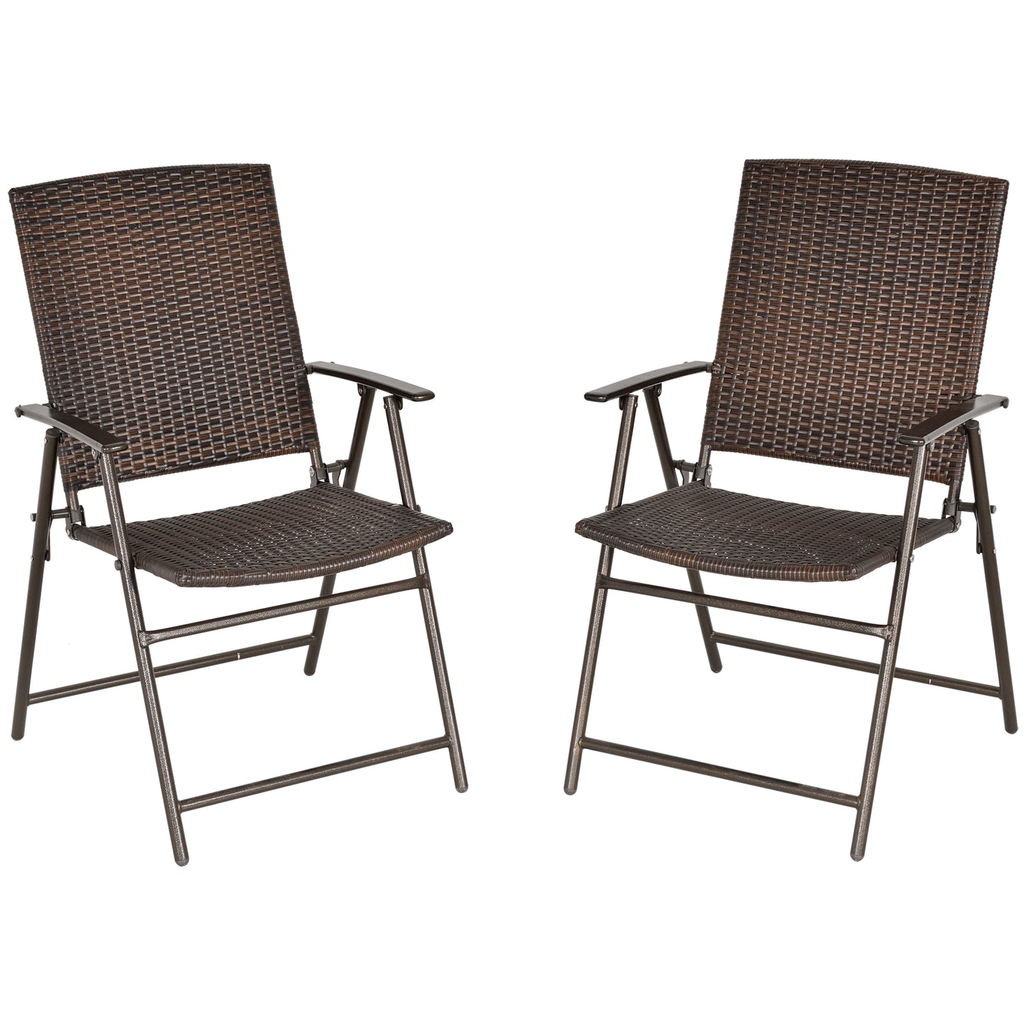 Outsunny 2pcs Folding Garden Chair Rattan Bistro Set with Armrest for Outdoor Steel Frame