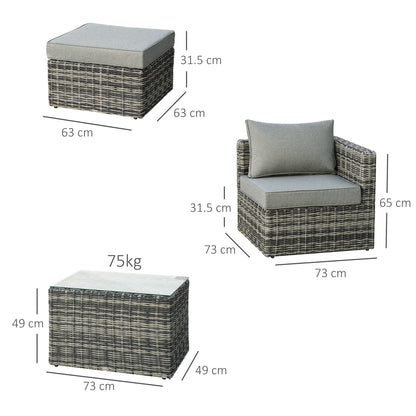 Outsunny 2 Seater Rattan Garden Furniture Set w/ Tall Glass-Top Table Aluminium Frame Balcony Sofa, Mixed Grey