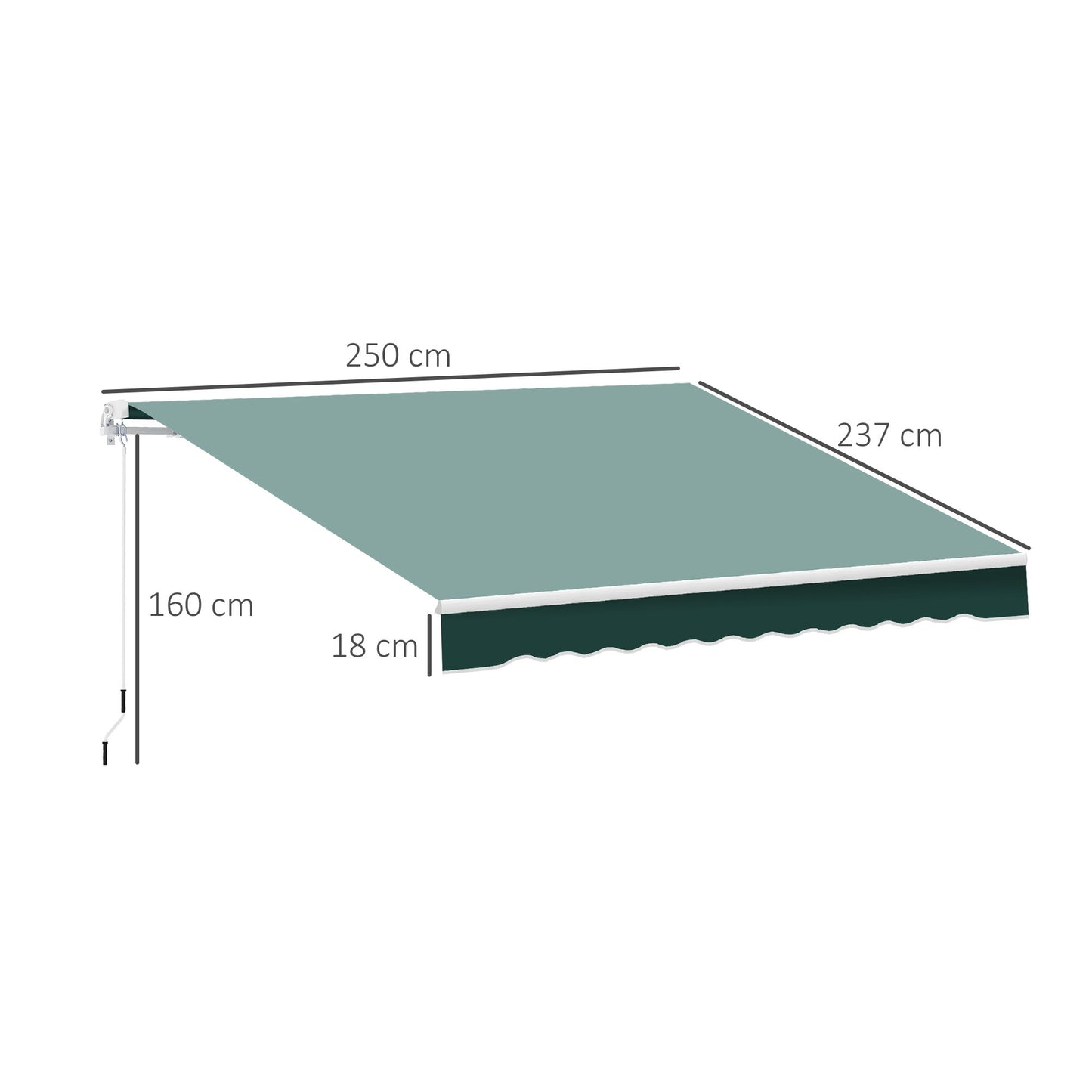 Outsunny 2.5m x 2m Garden Patio Manual Awning Canopy Sun Shade Shelter Retractable with Winding Handle Green