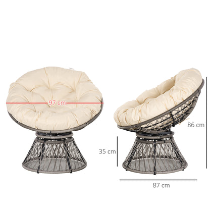 Outsunny Rattan Moon Chair, 360° Swivel Outdoor Wicker Chair with Soft Cushion, Weatherproof, UV Resistance, Grey | Chahine & Milad UK