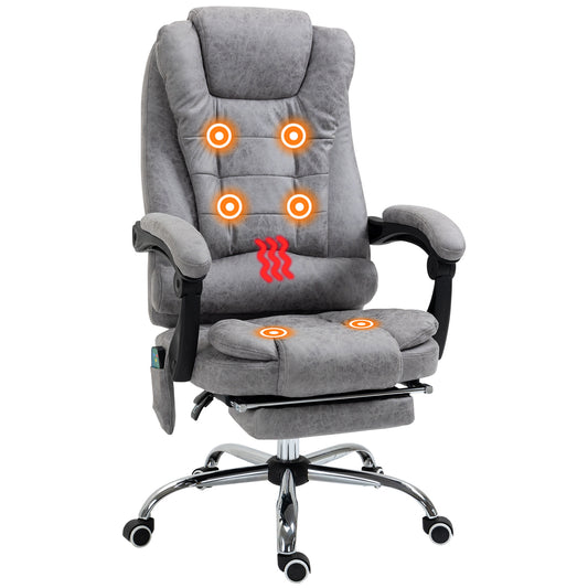 Vinsetto Heated 6 Points Vibration Massage Executive Office Chair Adjustable Swivel Ergonomic High Back Recliner w/ Footrest Grey