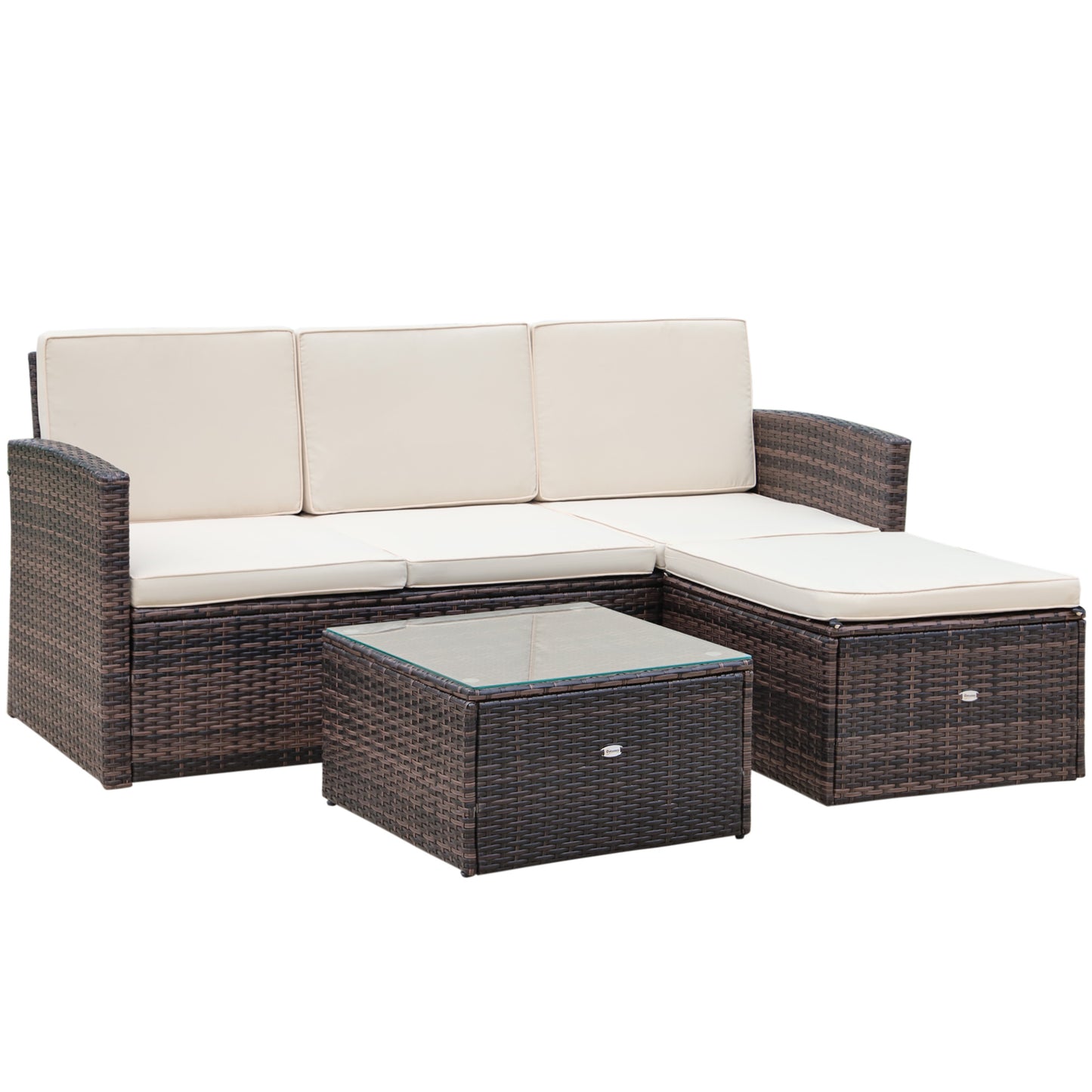 Outsunny 4-Seater Rattan Garden Furniture Outdoor Patio Corner Sofa and Coffee Table Set Footstool w/ Thick Cushions, Brown