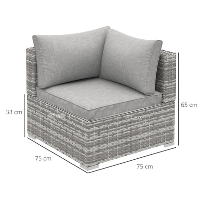 Outsunny PE Rattan Wicker Corner Sofa Garden Furniture Single Sofa Chair w/ Cushions, Grey