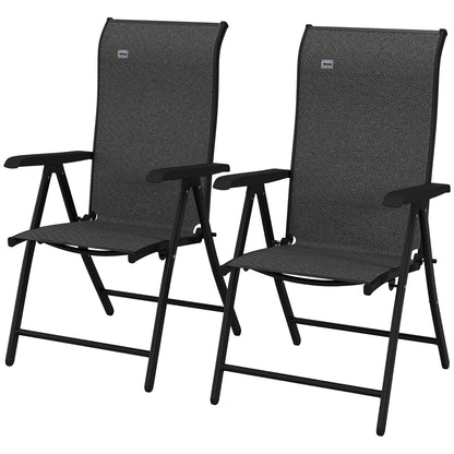 Outsunny Set of 2 Outdoor Wicker Folding Chairs, Patio PE Rattan Dining Armrests Chair set with 7 Levels Adjustable Backrest, for Camping