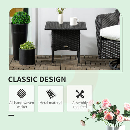 Outsunny Rattan Side Table, Weather-Resistant Outdoor Coffee Table with Durable Plastic Board, Full Woven Top for Garden, Balcony, Black