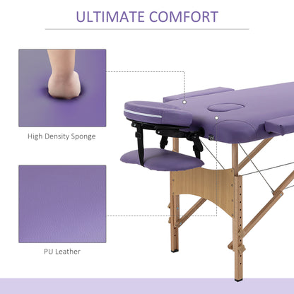 HOMCOM Massage Table Bed Couch Beauty Bed 2 Section Therapy Bed Lightweight Portable Folding Spa Bed Purple