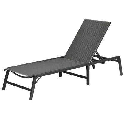 Outsunny Rattan Sun Lounger, Foldable with 5-Level Adjustable Backrest, Recliner Chair, Grey