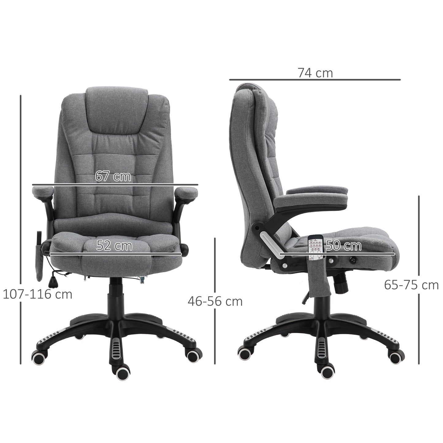 Vinsetto Massage Recliner Chair: Heated Office Seating with Six Massage Points, Linen-Feel Fabric, 360° Swivel Wheels, Grey