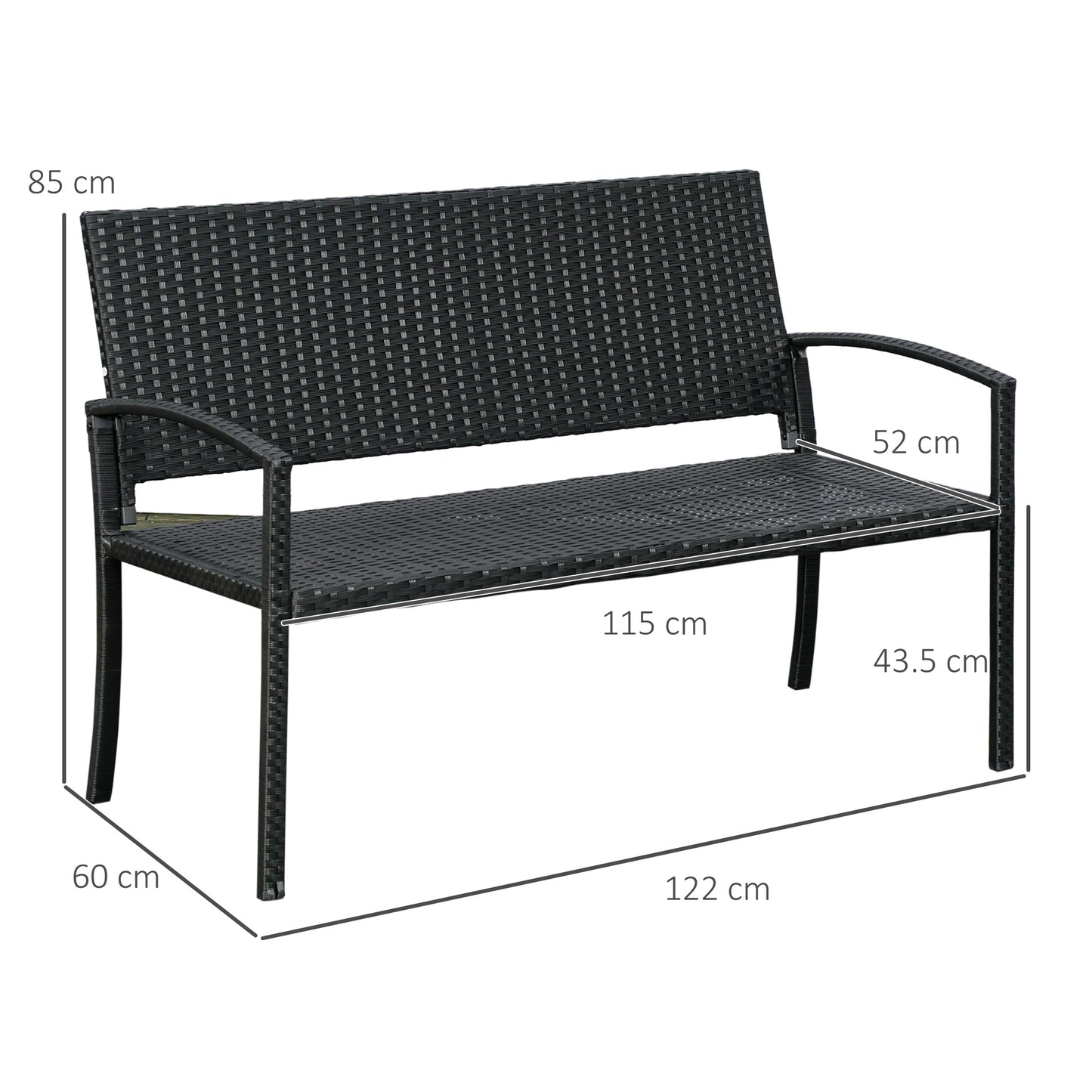 Outsunny Rattan Chair 2-Seater Loveseat-Black