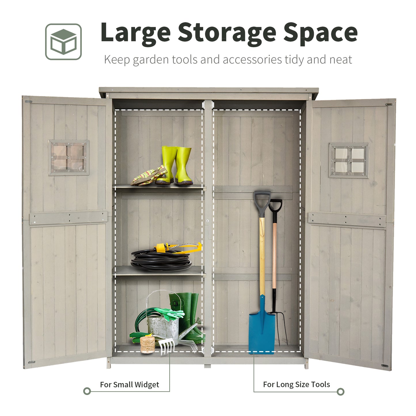 Outsunny Wooden Garden Shed Tool Storage Outsunny Wooden Garden Shed w/ Two Windows, Tool Storage Cabinet, 127.5L x 50W x 164H cm, Grey