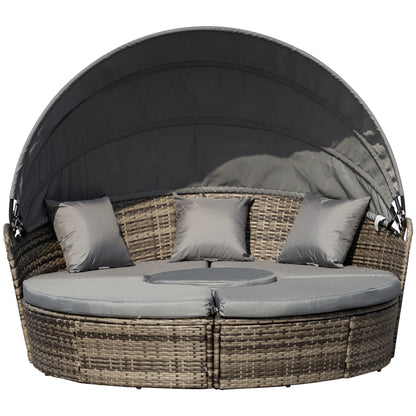 Outsunny Rattan Garden Furniture Cushioned Wicker Round Sofa Bed with Coffee Table Patio Conversation Furniture Set - Grey