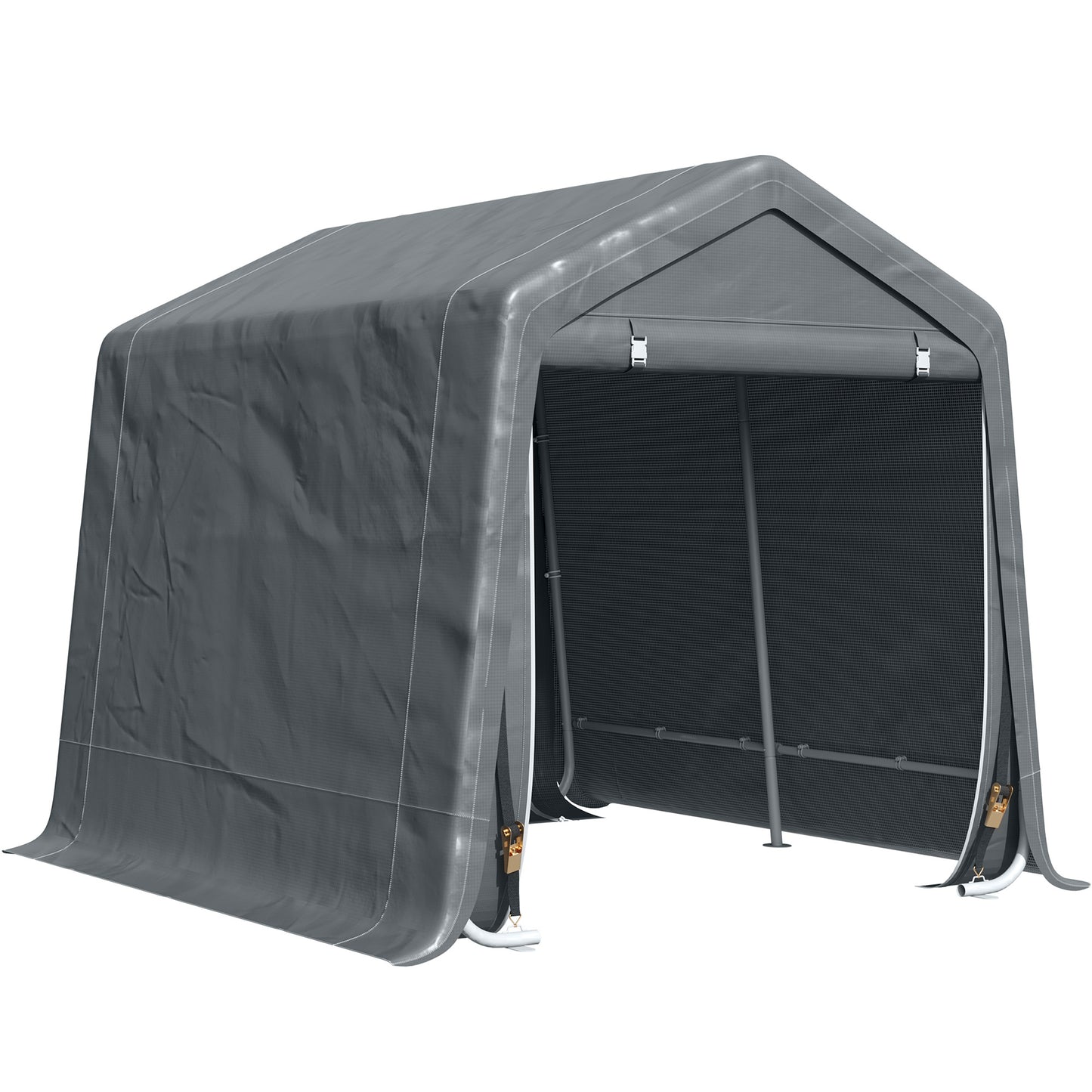 Outsunny Garden Storage Tent, Heavy Duty Bike Shed, Patio Storage Shelter w/ Metal Frame and Double Zipper Doors, 2.8m x 2.4m x 2.4m, Dark Grey