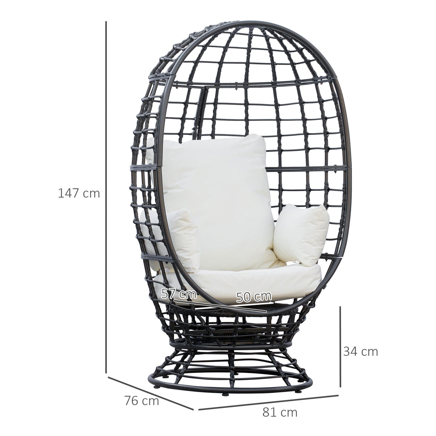 Outsunny 360° Swivel Egg Chair Outdoor, Cocoon Single Chair with Cushion for Patio & Conservatory Balcony, Black | Chahine & Milad UK