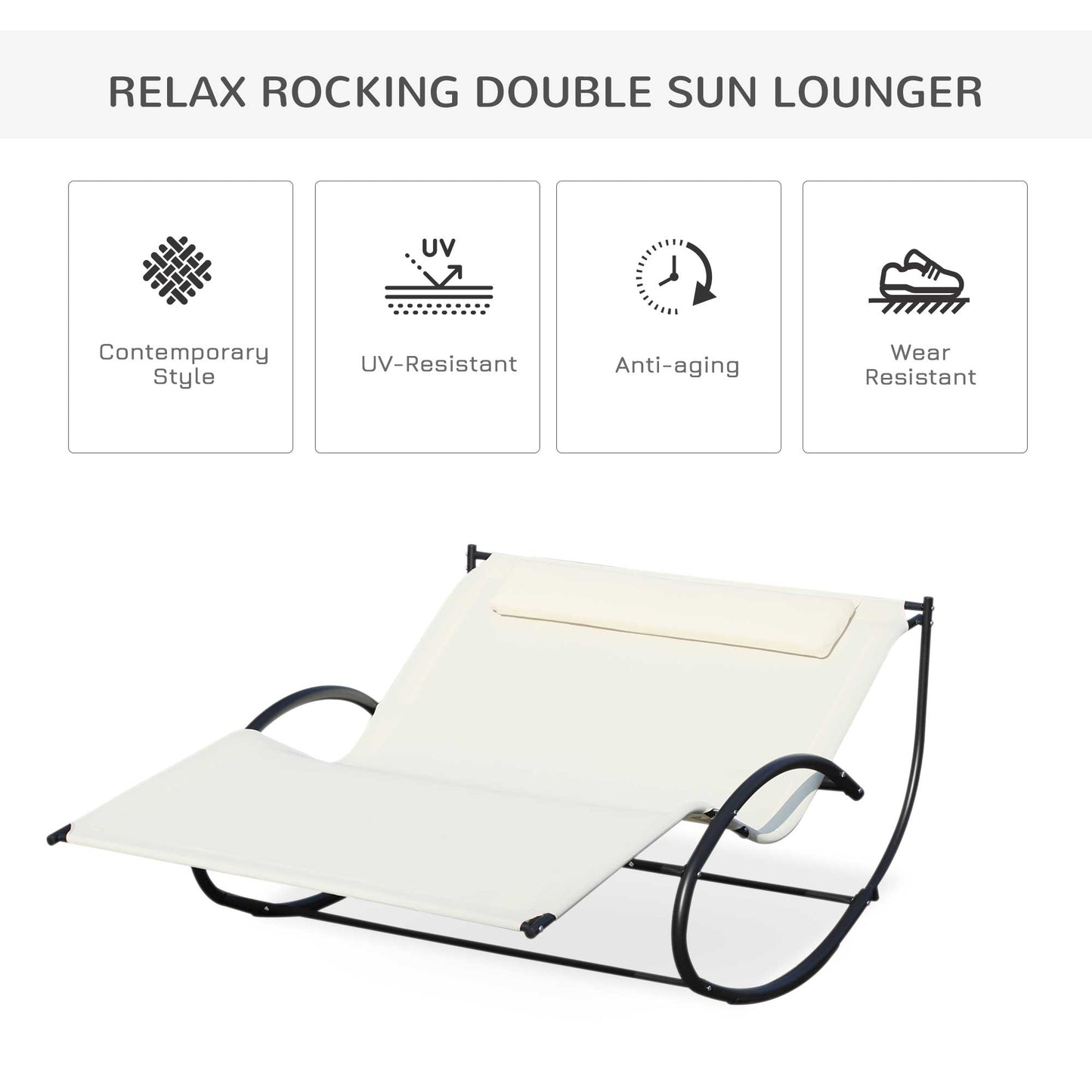 Outsunny Texteline Double Lounger W/Pillow-Beige