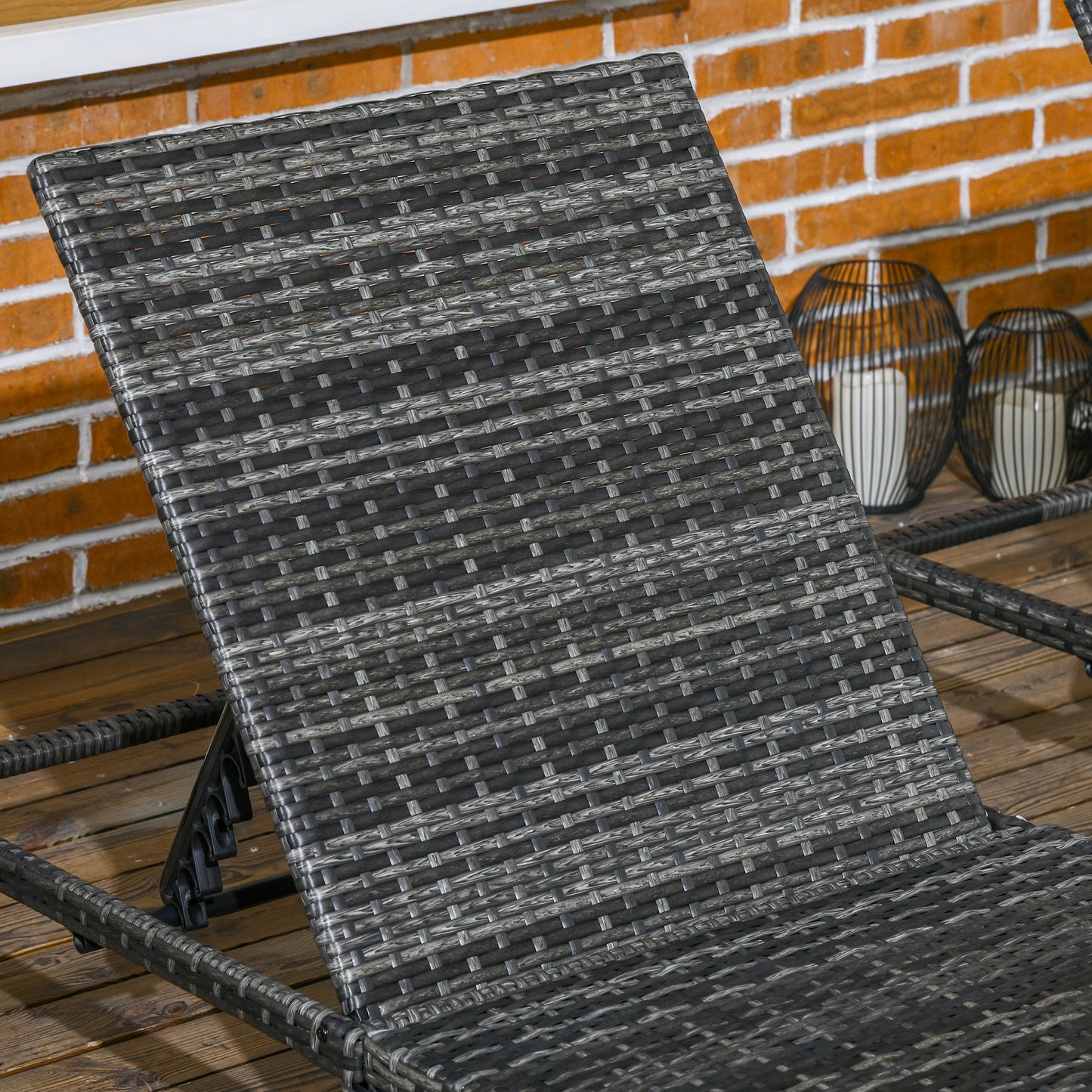 Outsunny Rattan Sun Loungers Set of 2 with 5-Level Adjustable Backrest, Wicker Lounge Chairs with Padded Cushion and Headrest for Outdoor, Poolside, Garden, Dark Grey