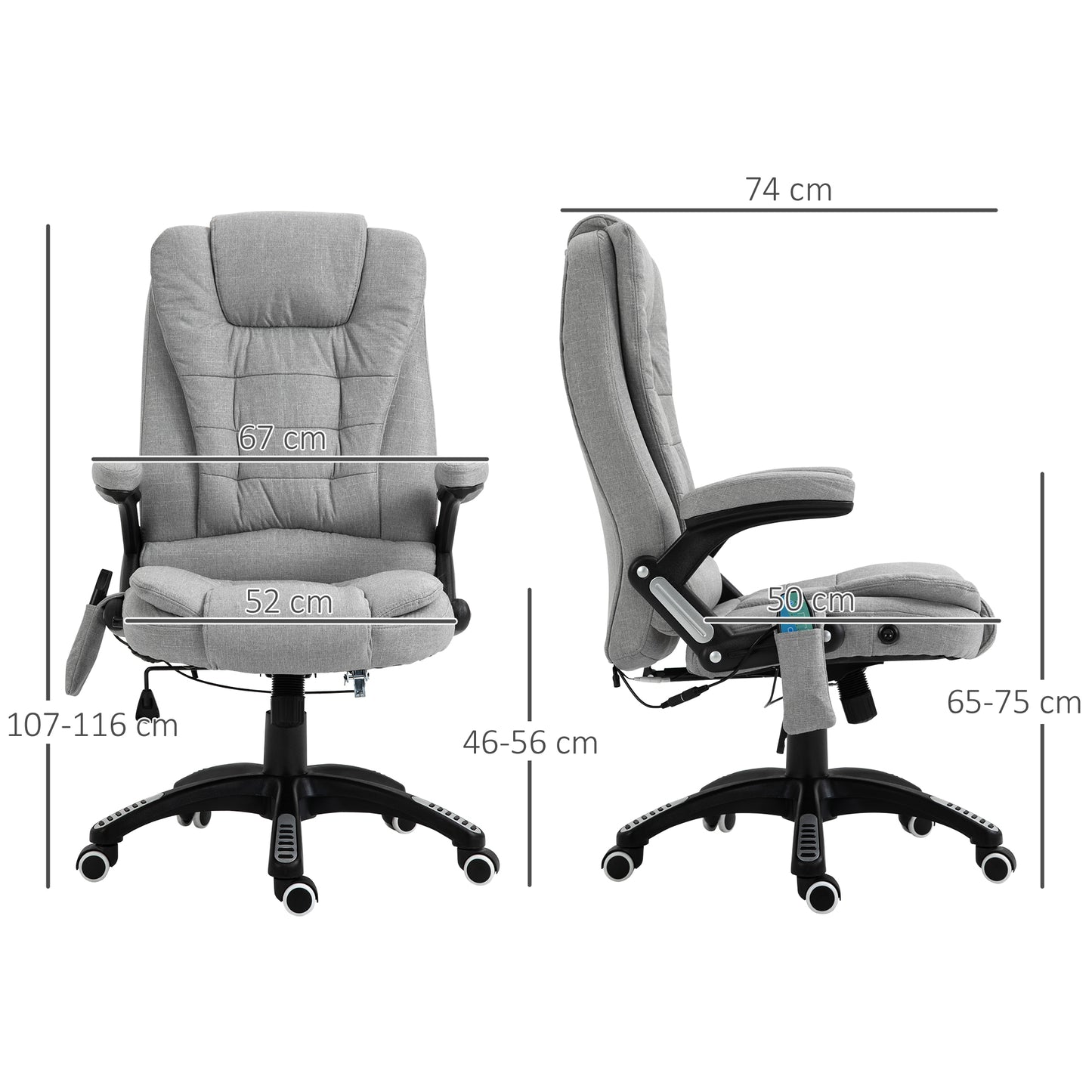 Vinsetto Heated Office Chair with Massage Function, Ergonomic High-Back Design with Swivel Base for Home Office, Light Grey