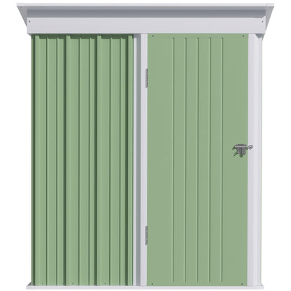 Outsunny 5'x3'x6' Metal Garden Shed Roofed Lean-to Shed for Tool Motor Bike, with Adjustable Shelf, Lock, Gloves, Green